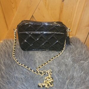 Giani Bernini Patent Leather Black Quilted Crossbody Bag Vintage